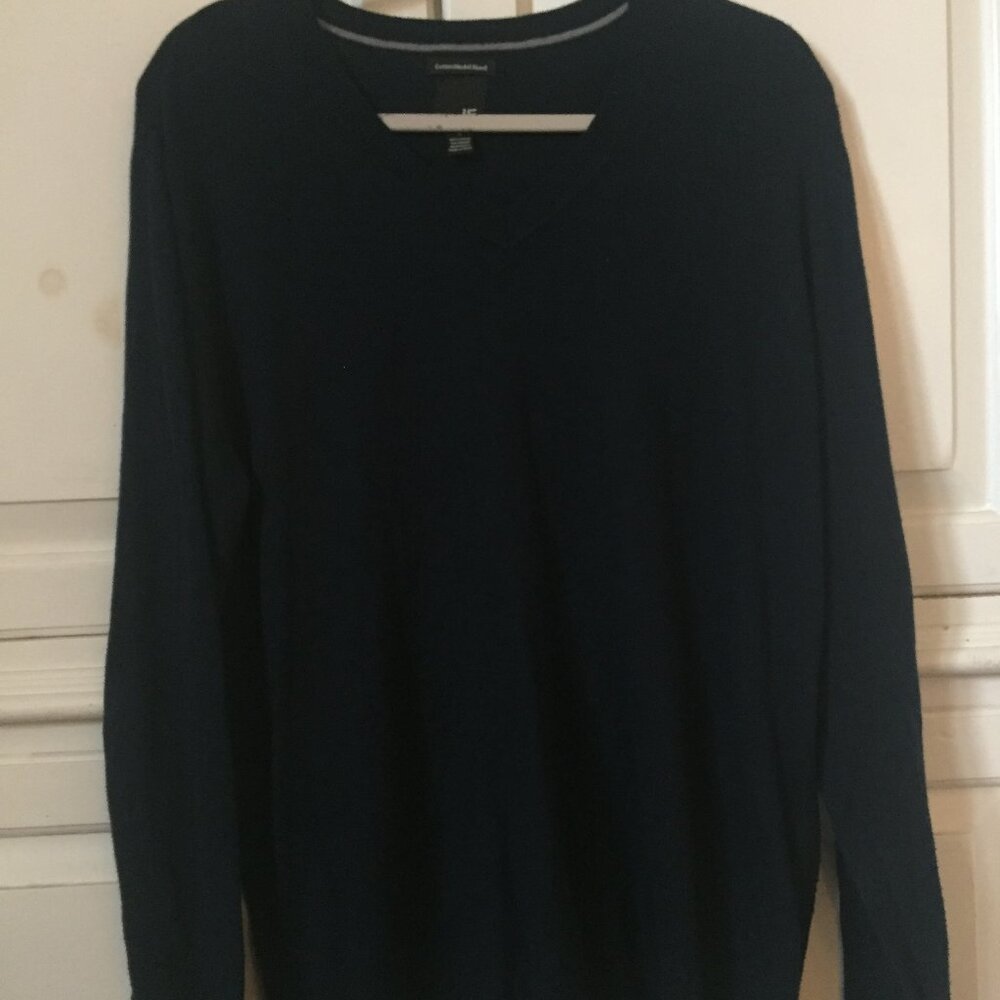 J. Ferrar men's long sleeve blue v-neck cotton modal blend sweater size Medium